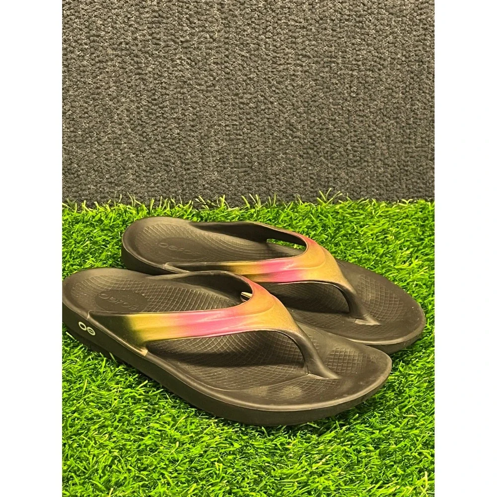 Oofos OOlala Women 10 Black Sunset Ombre Recovery Sandals Flip Flops EU 41